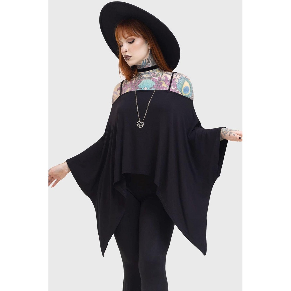 Killstar Morbific Top Black Off Shoulder Batwing Hanky Hem Gothic XXL